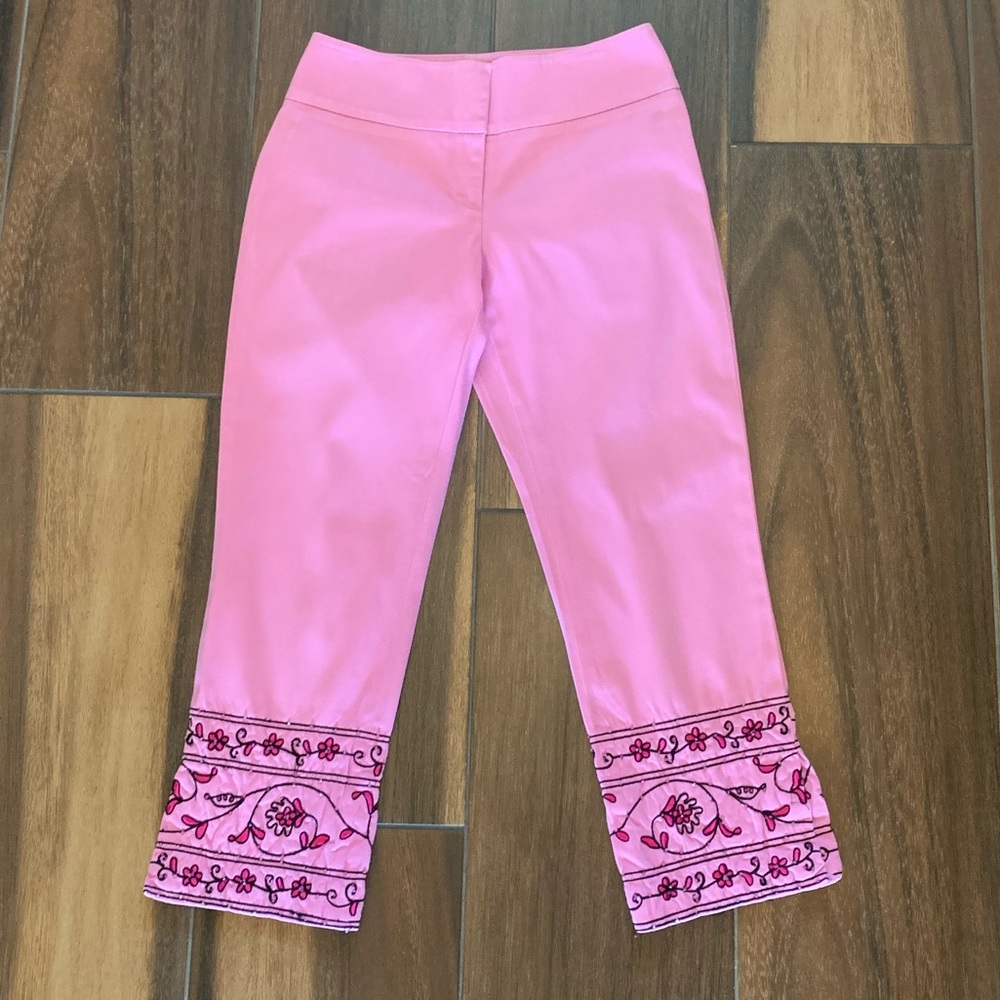 Pink embellished capri pants